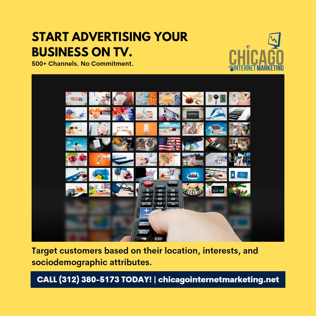 ChicagoInternet's tweet image. Attention business owners! Are you looking for a way to advertise your products or services to a wide audience? Look no further than advertising on TV with us! Our service allows you to put your business on 500+ channels with no commitment.

chicagointernetmarketing.net