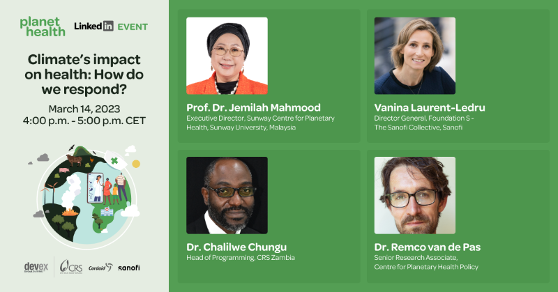 devex's tweet photo. ⌛ Starting SOON! Over 1,000 people want to join this event on #PlanetaryHealth. Network, learn, and ask our panelists questions.

🗓️  Add to your calendar: https://t.co/X8fFtHKOBt

🌏 #DevexEvent #PlanetHealth w/ @CatholicRelief @Cordaid @Sanofi