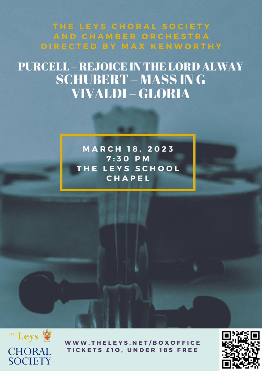 Come and hear @LeysCambridge Choral Society perform works by Purcell, Schubert and Vivaldi in the school chapel on Saturday 18 March at 7.30pm. Tickets available from: theleys.net/boxoffice