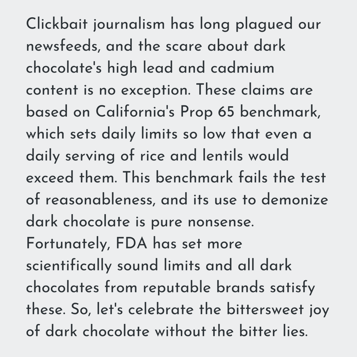 Is dark chocolate unsafe due to Lead and Cadmium?

Read here- paulandmike.co/pages/mythbust…