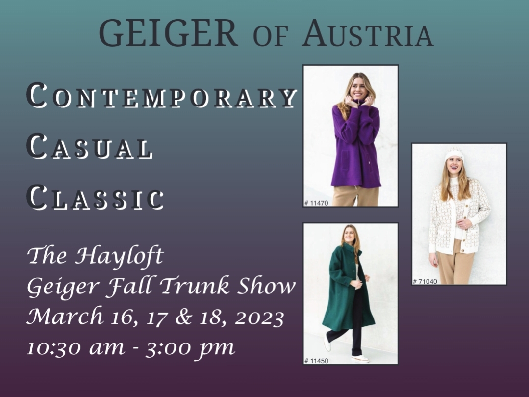 hayloft_shops's tweet photo. HAYLOFT SHOPS Geiger of Austria Trunk Show March 16-18 - https://t.co/TE2Dj0MicX https://t.co/NhLKFqM8LQ
