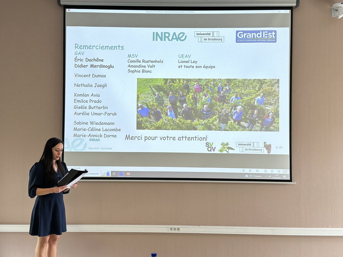 KomlanAvia's tweet photo. Soutenance de thĂšse dâElsa Chedid dans lâĂ©quipe GAV de lâUMR SVQV sur "Aptitudes agro-Ćnologiques des hybrides interspĂ©cifiques complexes de vigne : incidence des rĂ©gions gĂ©nomiques issues des espĂšces du genre Vitis".
@INRAE_Colmar @INRAE_France #Vigne #Vitis #ResDur
Bravo Elsa! https://t.co/9yg5OAvktE