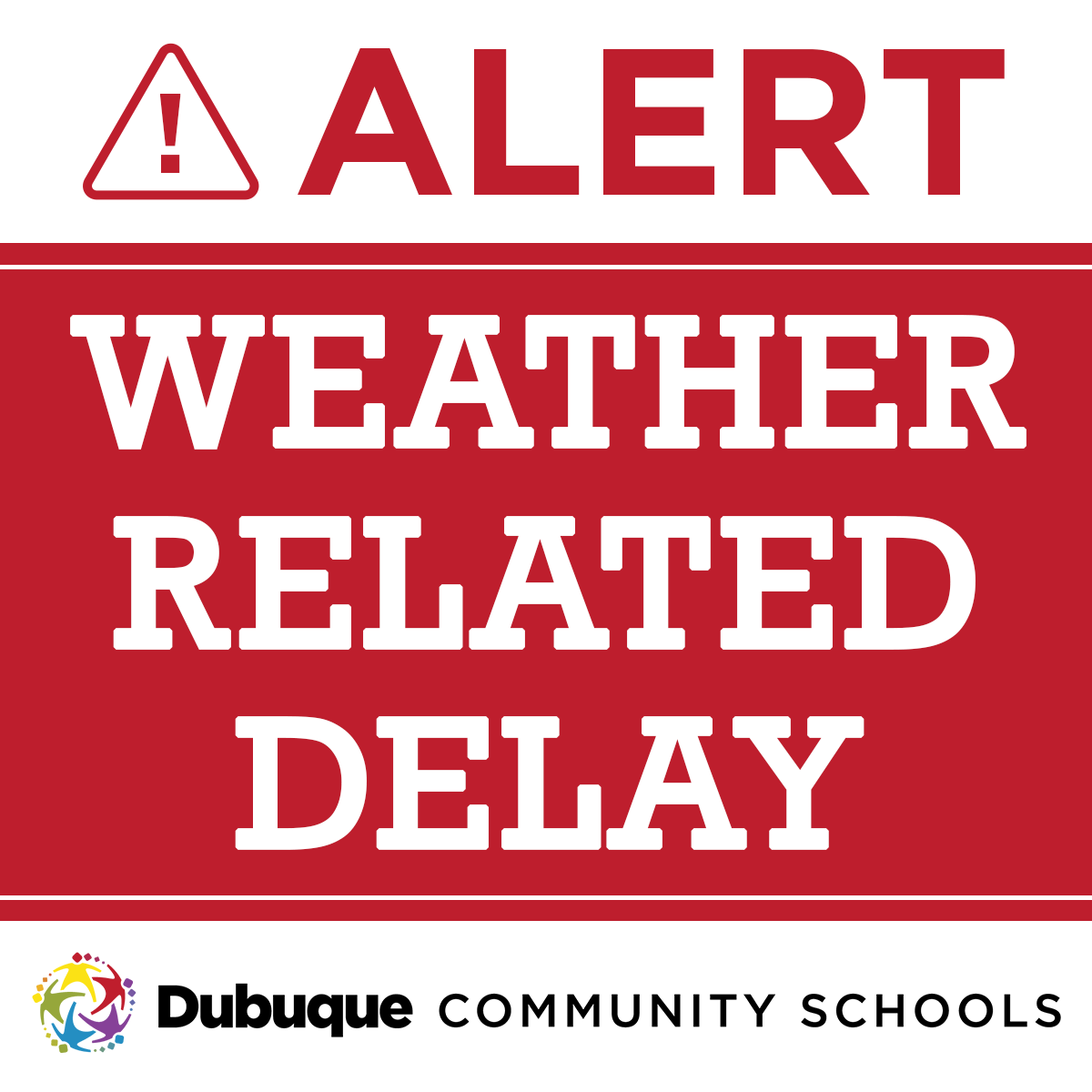 dbqschools's tweet photo. ALERT: Dubuque Schools will operate on a weather-related delay schedule TODAY, Friday, March 10, due to icy secondary roads. Schools will begin ONE HOUR LATER THAN THE REGULAR FRIDAY MORNING LATE-START TIME. No district-run morning preschool or staff professional development. https://t.co/12Kc7GHFr7