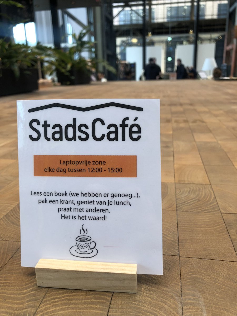 willmarler's tweet photo. The laptop battles continue in cafes across southern Netherlands. I love coming across these folk expressions of theories I try and test in my research. Laptopvrije zone!  #leeseenboek https://t.co/NcK2hcTOTx