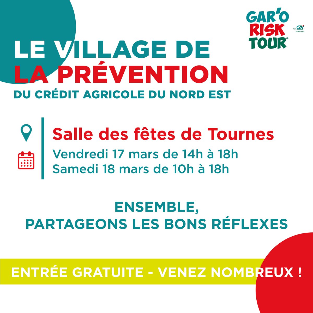 Prefet08's tweet photo. #RDV| 🤝Crédit Agricole Nord Est &amp; @Prefet08 s'associent pour la #prévention à destination des ardennais. 
Objectif commun 👉 s’unir &amp; partager les bons réflexes pour limiter les trop nombreux #Accidents du quotidien.
📆 RDV les 17 &amp; 18/03, à Tournes !
#GarORiskTour 2e
#ADVC https://t.co/gR3UkljR8X