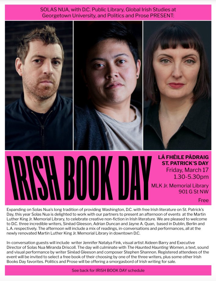 SkeinPress's tweet photo. Join @GUGlobalIrish &amp; @Solasnuacht for #IrishBookDay on #StPatricksDay. Celebrating non-fiction in Irish literature with readings, conversation &amp; performances featuring @janewithawhy, @sineadgleeson &amp; @adrian_duncan_.

Register:https://t.co/snJHafShkH

📚https://t.co/JDiVlzt4QG https://t.co/y3truDttpu
