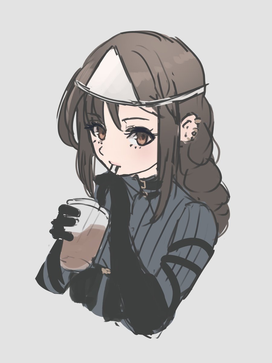 yu mei-ren (fate) 1girl solo brown hair brown eyes braid drinking straw long hair  illustration images