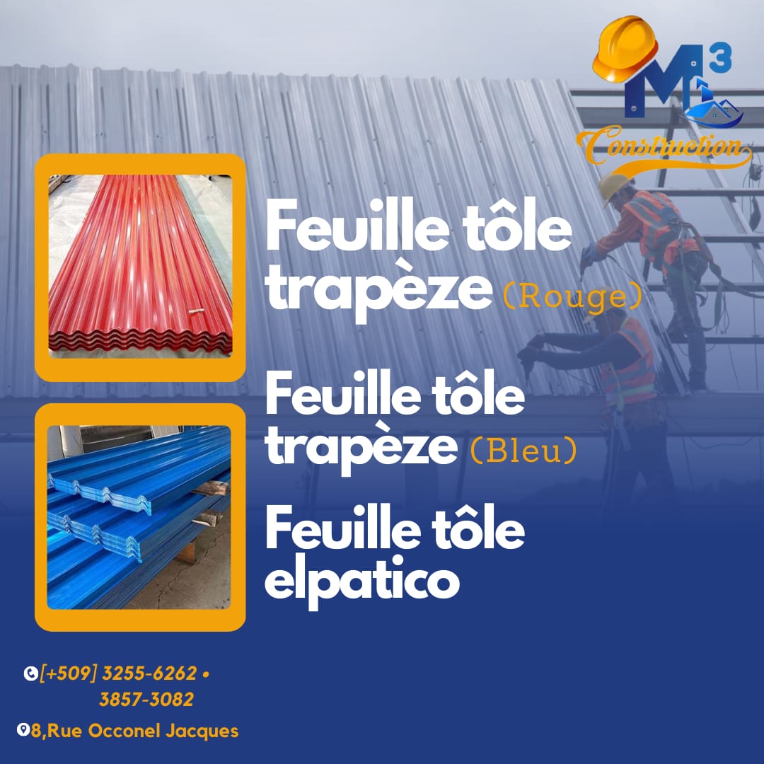Nou gen fèy tòl tout dimansyon ak tout stil lakay nou 

Pase vizite showroom M³ CONSTRUCTION nan #8 ri Occonel Jacques anfas lopital Notre-dame Gonayiv la