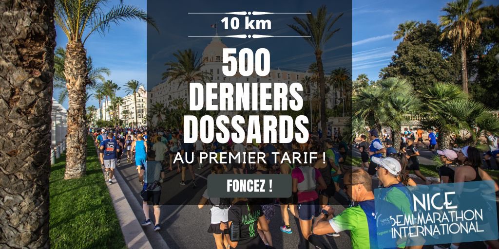 Il reste 500 dossards encore disponibles pour le 10 km du <a href="/SemiMarathon06/">Nice Semi-Marathon</a> du 30 avril prochain au premier prix ! 🔥 Foncez ➡️nicesemimarathon.com <a href="/VilledeNice/">Ville de Nice</a> <a href="/VisitCotedazur/">Côte d'Azur France</a> <a href="/ExploreNCA/">Explore Nice Côte d'Azur</a> <a href="/BFMCotedazur/">BFM Nice Côte d'Azur</a> <a href="/Runningconseil/">Runningconseil</a>
