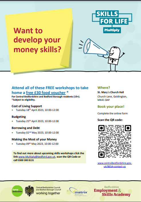 Please see attached a flyer to support with money skills.