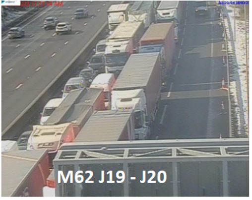 HighwaysNWEST's tweet photo. #M62 update:

The eastbound carriageway continues to experience severe delays between J18 #M60 and J21 #Milnrow due to the significant snow fall experienced overnight.

Snow ploughs continue to work along the #M62 to clear this up. 

Congestion between J21 and J24 has cleared. https://t.co/MrIaMpCDA5