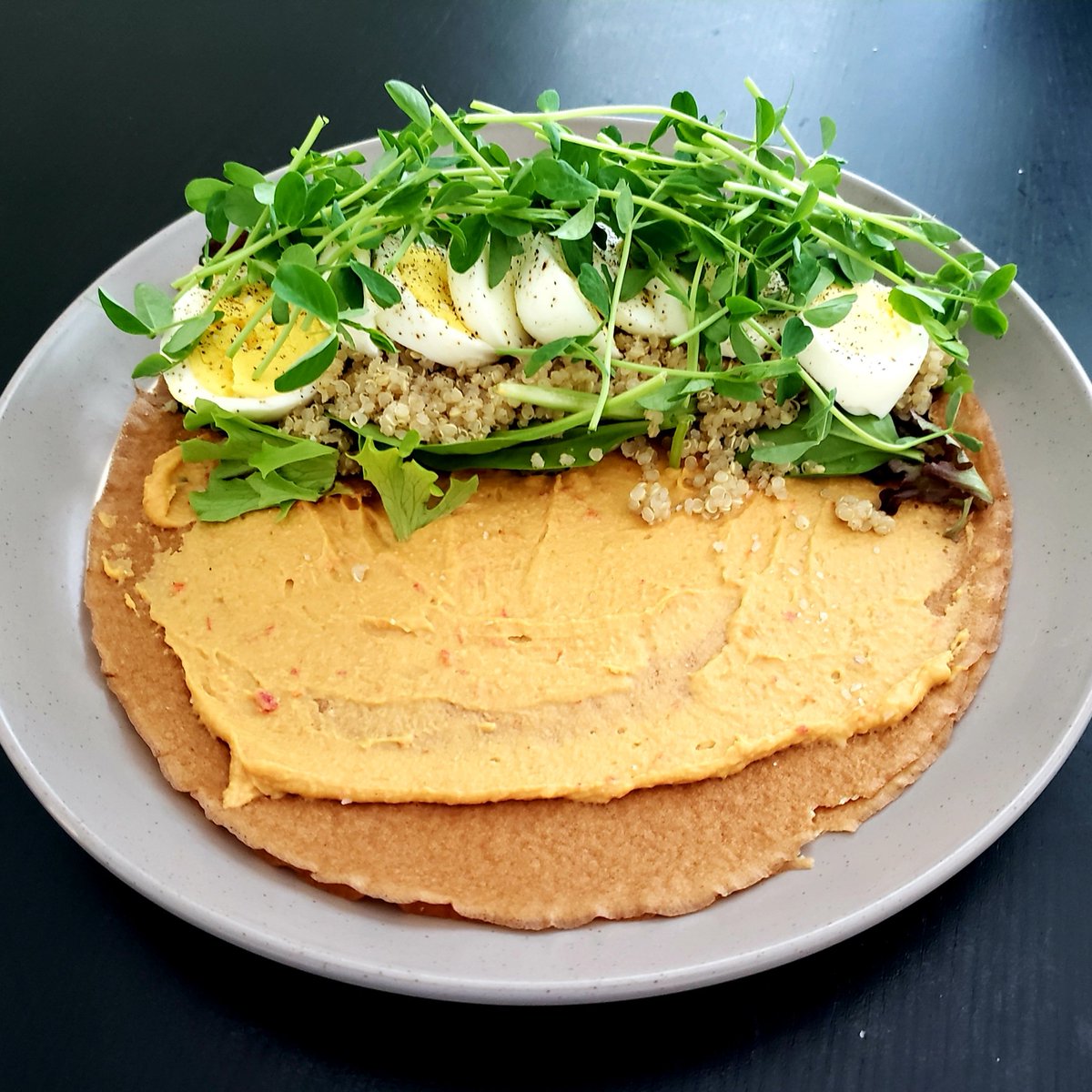 raythawd's tweet photo. @Giraffitii_NFT Gm! Lunch? What about breakfast? 😄

How about this? Whole wheat wrap with quinoa, hard boiled eggs, and greens? I used microgreens but any will work. Squeeze some lemon juice then pinch of salt and pepper. Wrap it! https://t.co/cxAzRDfYJf