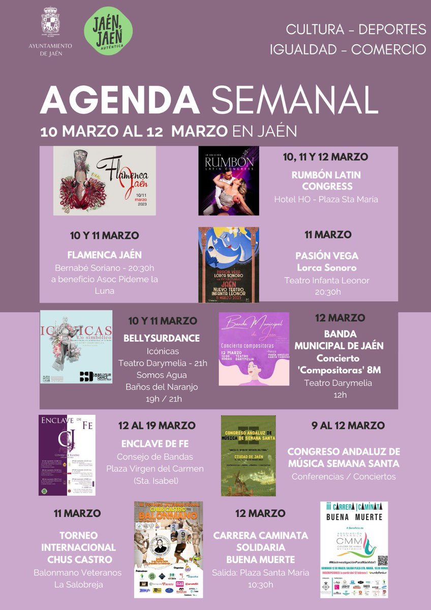 🫶¡#Jaén se llena de actividades y eventos este fin de semana!

¡¡Moda, música, baile, deportes…!!

Planazos en #JaénJaénAuténtica