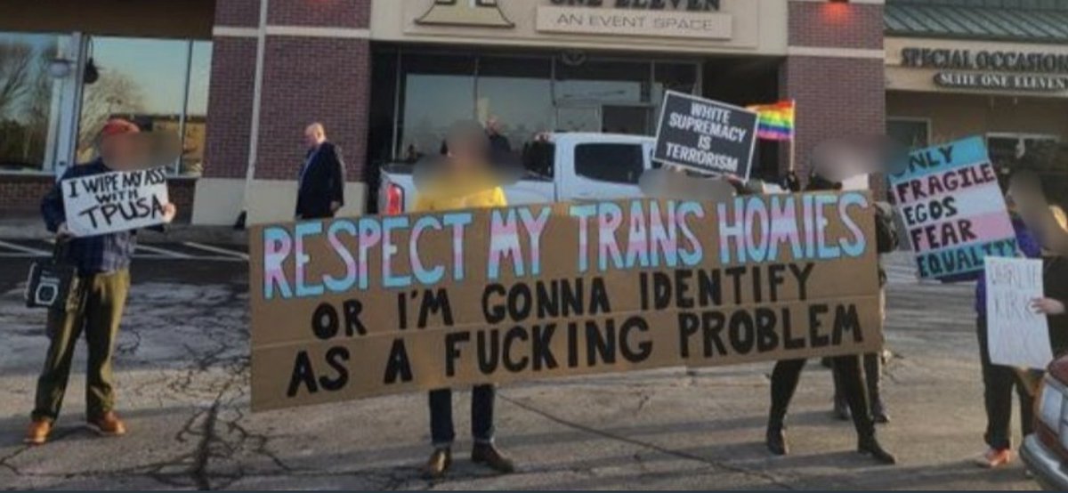 Before you write off 'red states' for getting what they vote for, this signwork that is in every transphobe's replies was created by activists in Lincoln, NE outside of a Charlie Kirk hate rally. 

We're working here. We promise.