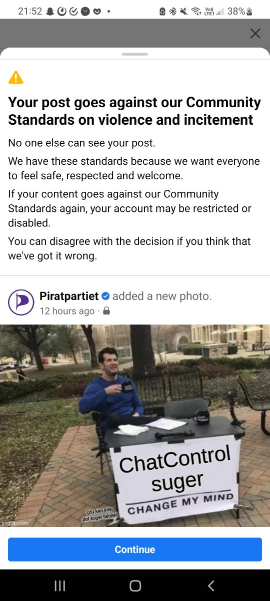 piratpartiet's tweet image. Facebook visar hur pålitliga algoritmerna är. Vare sig de gör ett helt orimligt misstag eller om de används strategiskt för att tysta politiska röster i vårt samhälle. 

Det är dessa algoritmer som avgör om dina semesterbilder får dig att registreras som en misstänkt brottsling.