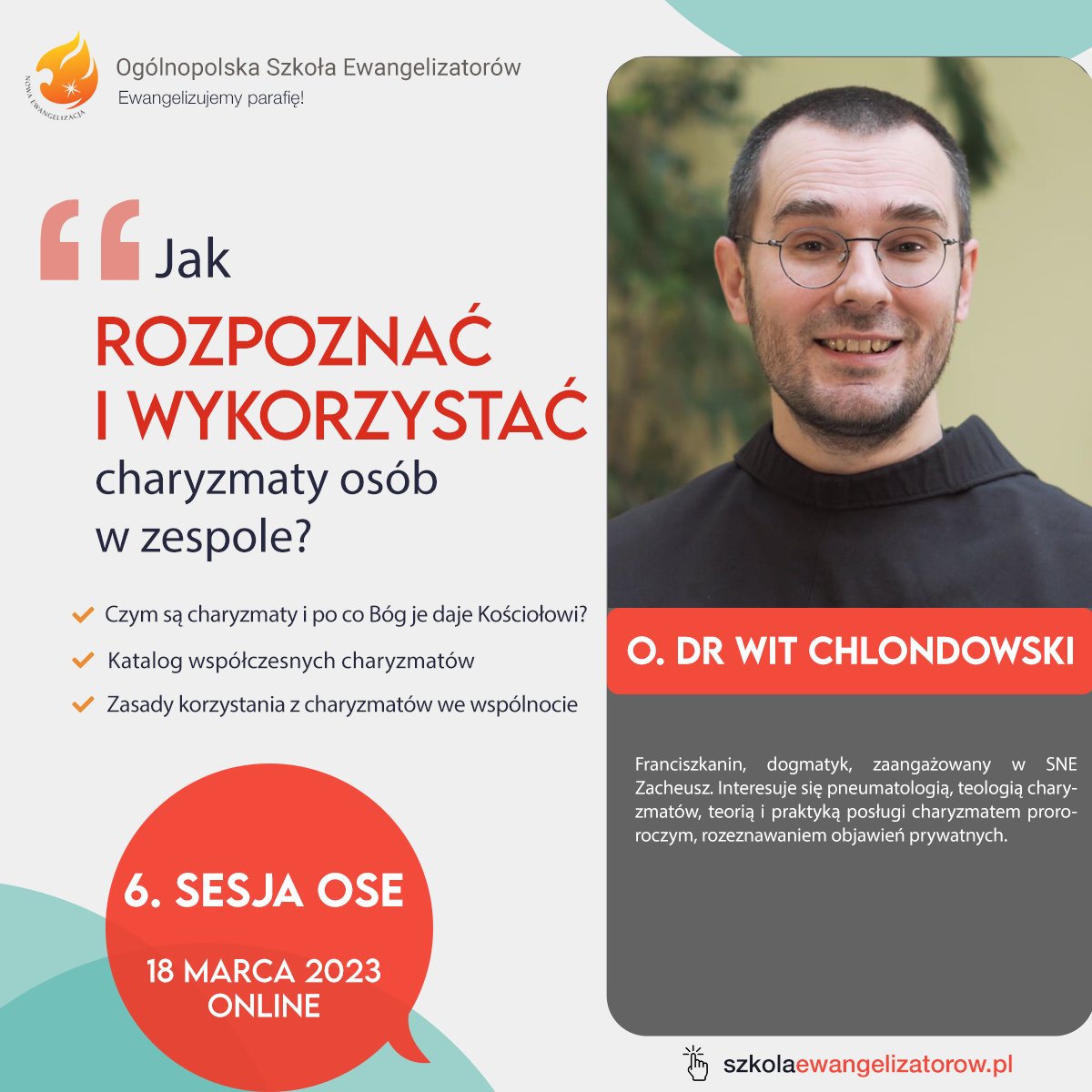 szkola_ose's tweet photo. 🔥 Już niedługo - 18 marca 2023 odbędzie się 6. sesja OSE "Zarządzanie ludźmi w ewangelizacji" (online)
🔥 Trzeci wykład podczas tej sesji będzie dotyczył kwestii "Jak rozpoznać i wykorzystać charyzmaty osób w zespole". https://t.co/ZzDTlB9jSQ