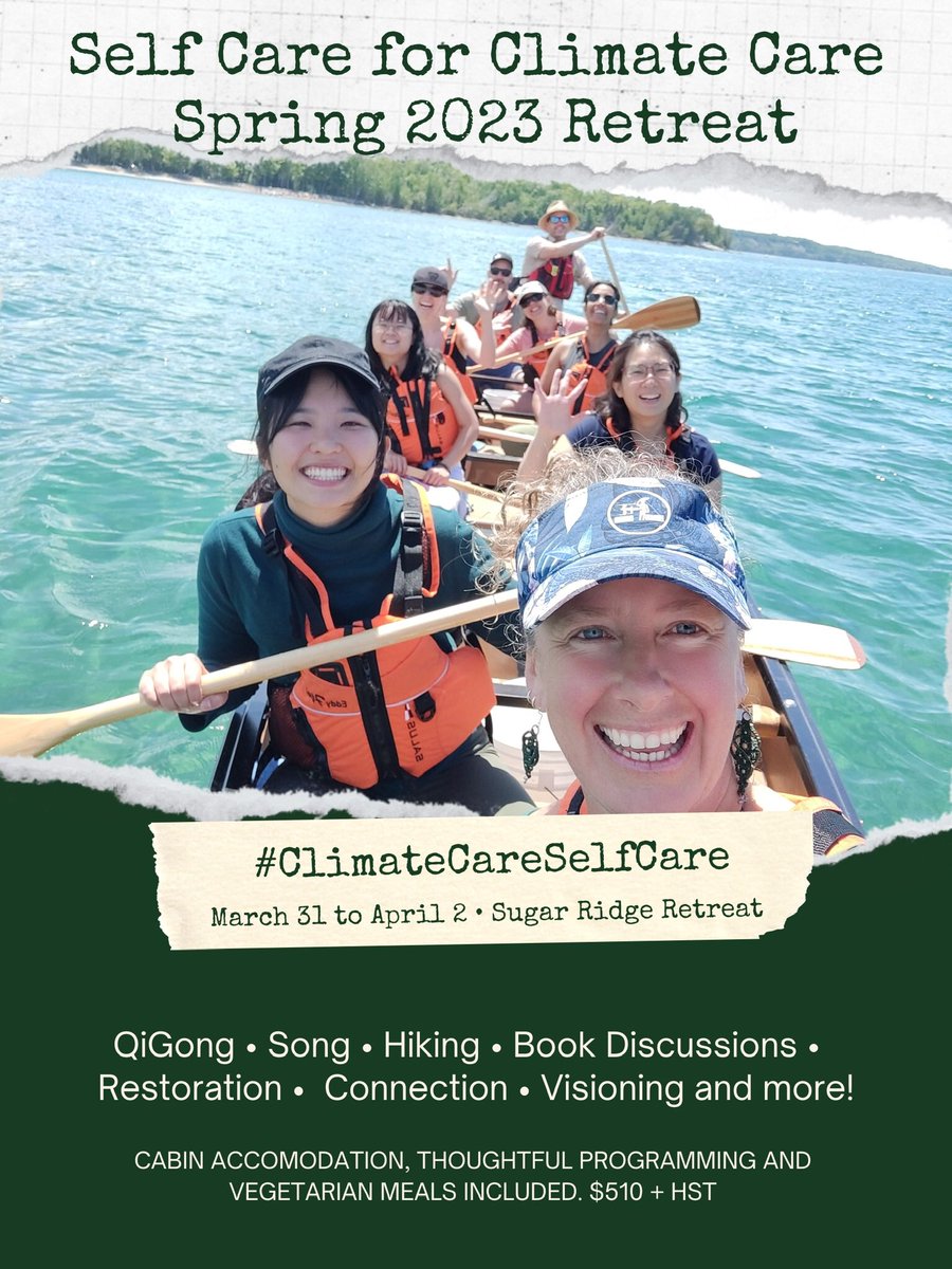 Spots are filling up for this spring’s Self Care for Climate Care retreat (yeah!). If you are considering joining, please book now to reserve your spot! pluggedinpodcast.ca/new-blog-2/spr… #retreat #selfcare #climatecare