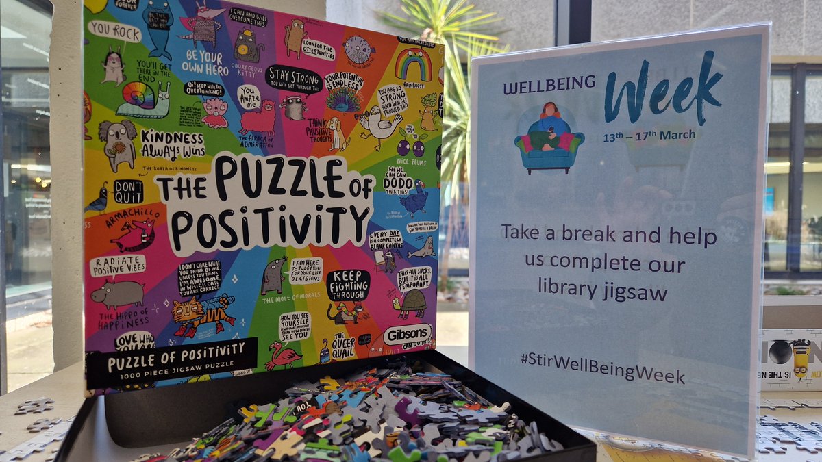 isstirling's tweet photo. Take a break and help us complete our Puzzle of Positivity! Located on level 2 of the library, on the left, just after the main entrance. #StirWellbeingWeek https://t.co/xtGgcIIBpt