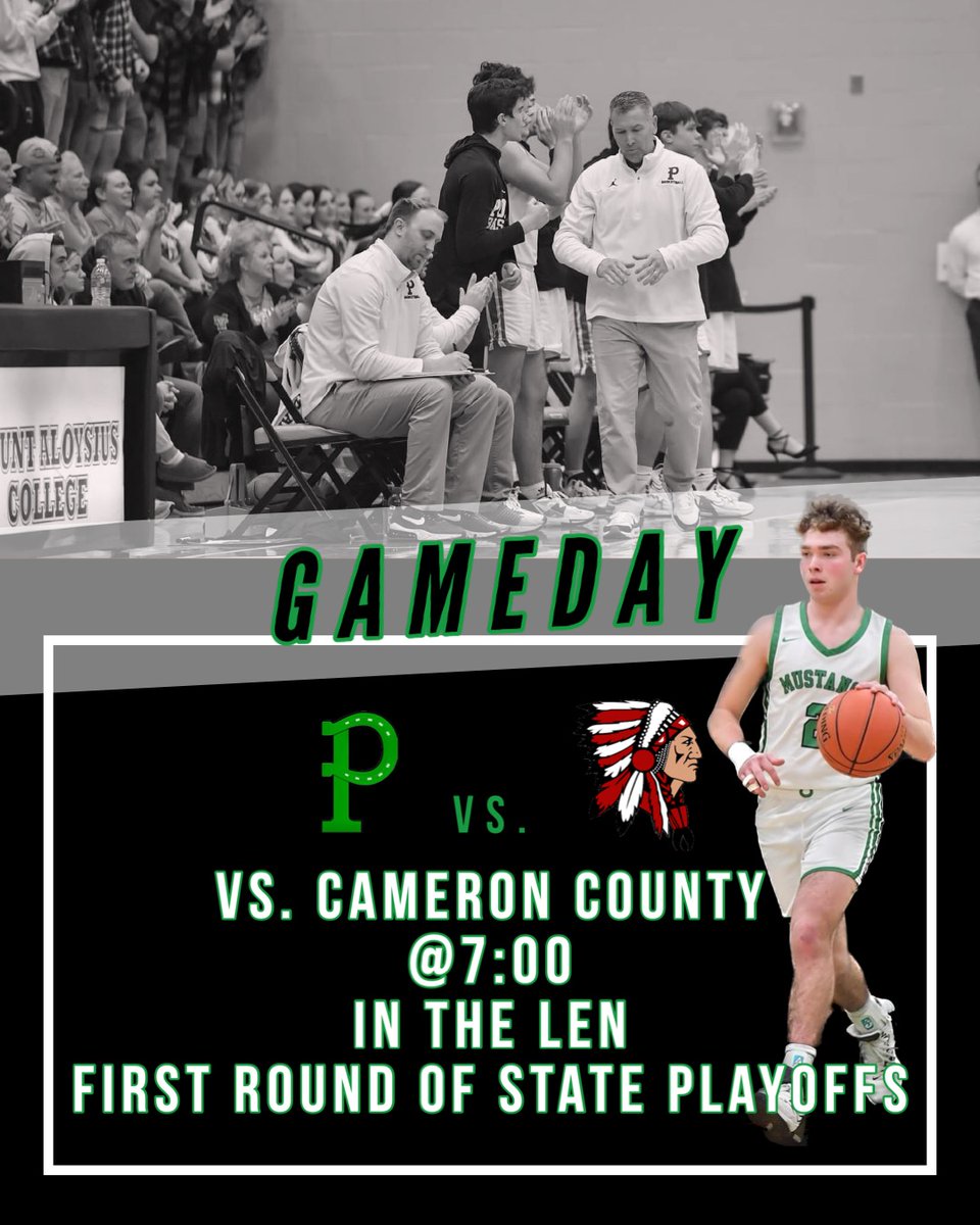 StangBasketball's tweet photo. It's GameDay! Pack the Len tonight for our State Playoff game vs Cameron County.  Let's Go Stangs! 🏀💪🏀 https://t.co/ZHdP1dCPPO