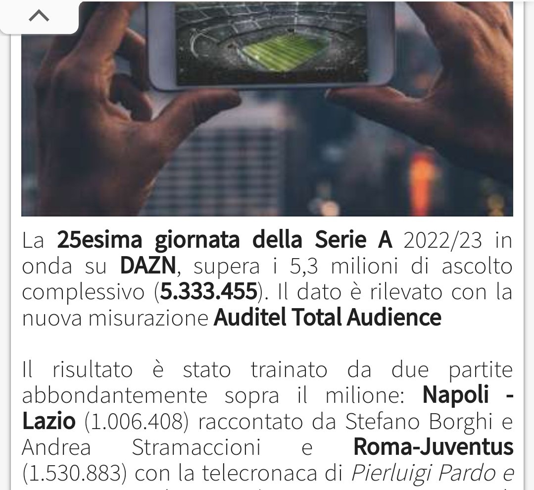 DanieleBibo's tweet image. Si aspettava il crollo verticale ed è arrivato potentissimo. Il popolo della #DisdettaSkyDazn è numeroso e determinato.
📉 -1,5 milioni di spettatori totali in una sola giornata di campionato.