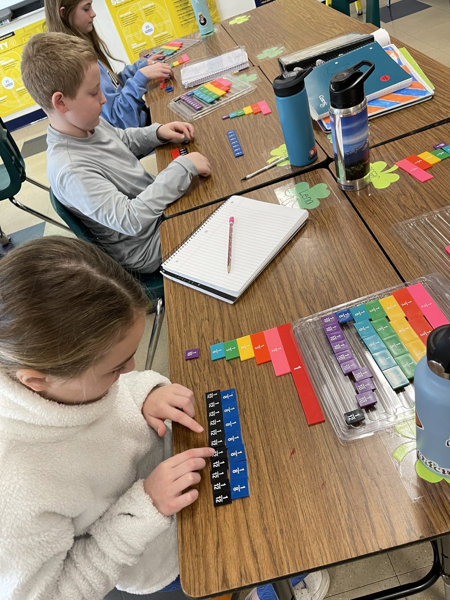 MsCalandrillo's tweet photo. Throughout the week students learned different strategies to compare fractions. Here, students used fraction tiles to help visualize a specific strategy (complement to 1 whole), to help determine which fraction was greater! @RSDBusinessMath https://t.co/zCdEDuSWAZ