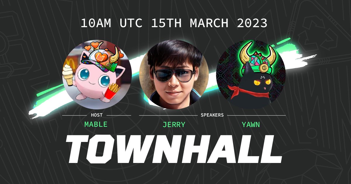 STEPN GO (@stepnofficial) on Twitter photo #STEPN Townhall March 2023 ⚡️
🗓️ March 15th at 10am UTC
➡️ x.com/i/spaces/1rmxP…
This Townhall we’re going to focus on product updates with <a href="/Mable_Jiang/">Mable Jiang</a>, <a href="/yawn_rong/">Yawn Rong | We’re Hiring!</a> & <a href="/Jerry10240/">Jerry</a> 🔥
🏆 RT & Tag 3 friends in comments + Follow <a href="/Stepnofficial/">STEPN GO</a>, <a href="/mooarofficial/">MOOAR</a> and our hosts #STEPN Townhall March 2023 ⚡️
🗓️ March 15th at 10am UTC
➡️ x.com/i/spaces/1rmxP…
This Townhall we’re going to focus on product updates with <a href="/Mable_Jiang/">Mable Jiang</a>, <a href="/yawn_rong/">Yawn Rong | We’re Hiring!</a> & <a href="/Jerry10240/">Jerry</a> 🔥
🏆 RT & Tag 3 friends in comments + Follow <a href="/Stepnofficial/">STEPN GO</a>, <a href="/mooarofficial/">MOOAR</a> and our hosts
