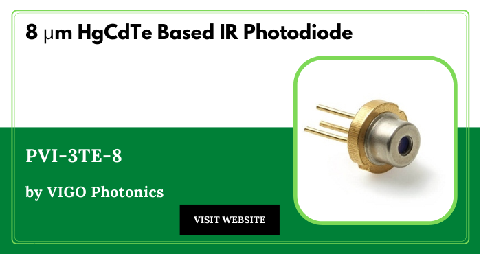 gophotonics's tweet photo. The PVI-3TE-8 from VIGO Photonics is a HgCdTe-based IR Photodiode that operates at a wavelength of 8 µm.
Click here to Download the Datasheet https://t.co/W3oJjY9eP1
@SystemVigo #photodiode #spectral #responsivity #photovoltaic #Featured #products #photonics #INDUSTRY #Insights https://t.co/XRzfX2SdR2