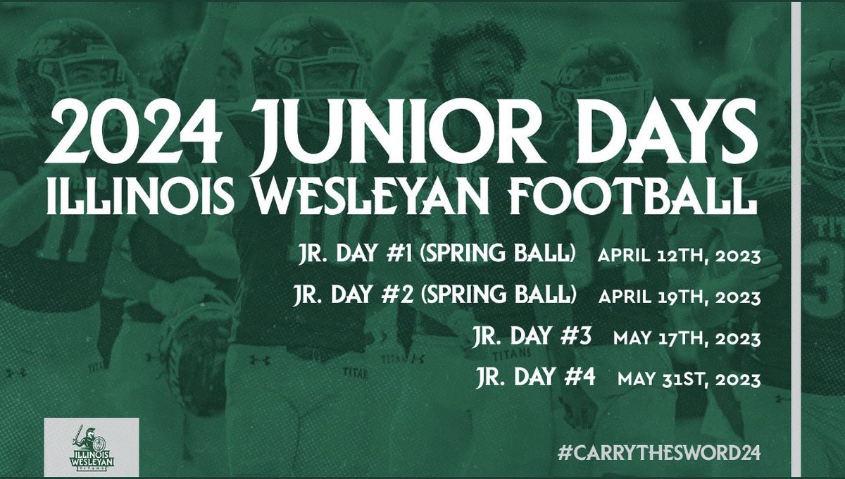 CoachMW_51's tweet photo. Class of 2024, the time is now!! Come see Illinois Wesleyan and everything we have to offer!
1️⃣ Nationally ranked academics
2️⃣ Nationally ranked football program
3️⃣ Nationally ranked college town

Fill out the questionnaire below to RSVP for a Jr. Day!

https://t.co/ctnoGDvSgk… https://t.co/zRDpE3LR2f