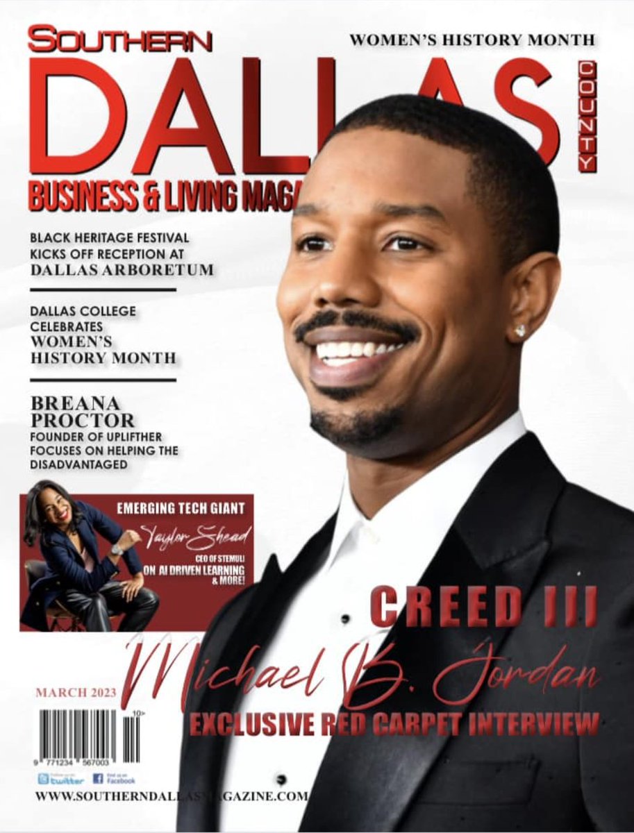 MissTaylorShead's tweet photo. On the cover of @SouthernDallasM with @MichaelB4Jordan https://t.co/15wqJ0Feea