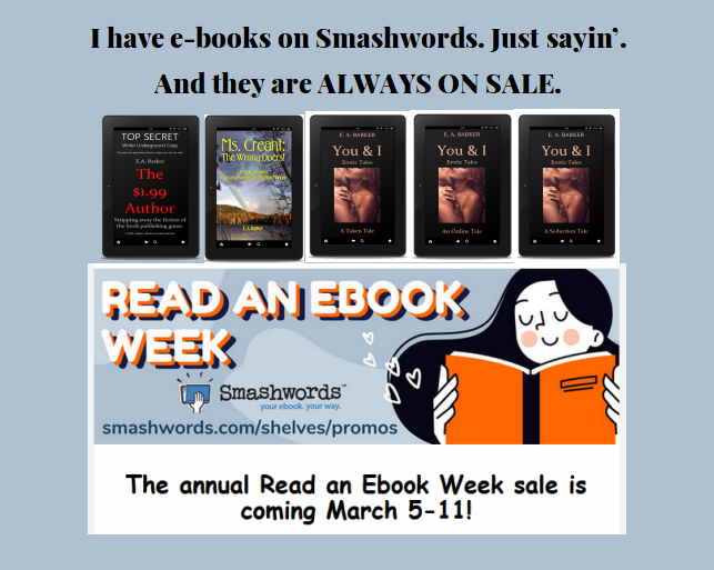 📚

Hey e-book fans...

JUST 2 DAYS LEFT FOR THE SMASHWORDS SALE.

$1.99 Author: smashwords.com/books/view/128…

Ms. Creant: smashwords.com/books/view/668…

You & I Series: smashwords.com/books/byseries…

#Smashwords #ebooks #ebook #ebookweek23 #ShamelessSelfpromoFriday  #Readers  #BooksWorthReading