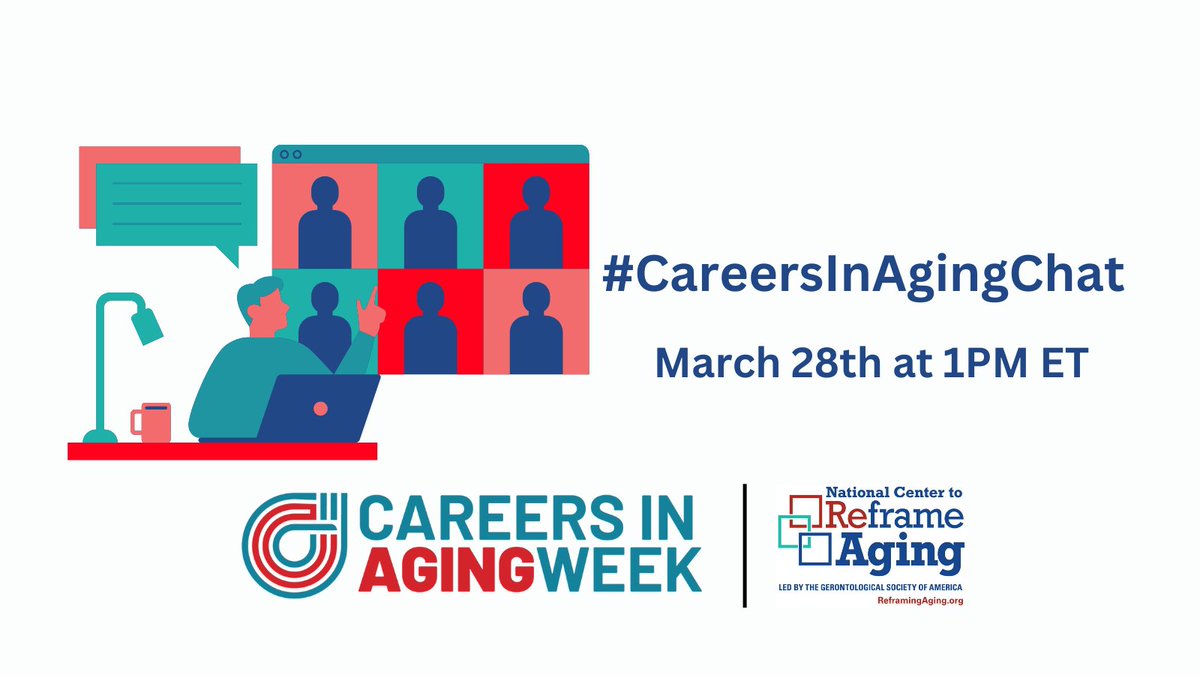 You are invited to the #CareersInAgingChat on March 28 at 1PM ET! Professionals and students in the field of aging must be aware of research informed framing strategies to advance a complete and equitable story about #aging. RSVP and learn more here: bit.ly/3mxtzNb