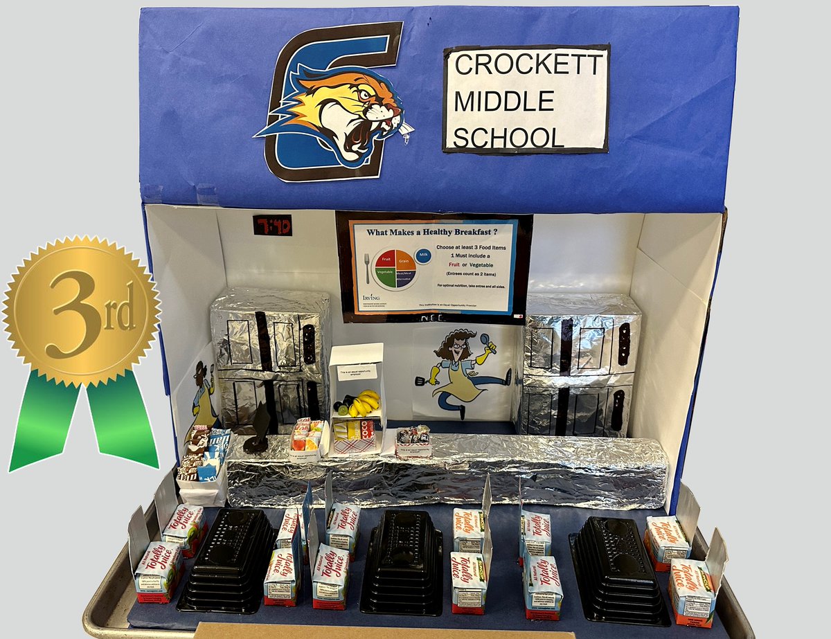 IrvingISD's tweet image. To celebrate #NationalSchoolBreakfastWeek, @IISDFoodService asked school cafeteria teams to create a counter display 🎨 using items from their kitchen. 

Congratulations 👏 to the top 3 winners:
🥇 @KeyesTigerCubs 
🥈 @Lamar_MS 
🥉 @Crockett_MS 

#NationalNutritionMonth