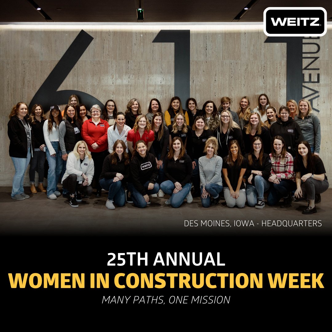 TheWeitzCompany's tweet photo. Thank you to all the women at The Weitz Company who participated in Women in Construction Week 2023. Today may close out the week, but your continued success and accomplishments keep the company moving forward.
#Weitz #WIC #WomeninConstructionWeek #WICWeek #WeitzWay https://t.co/6wxEvNh5CB