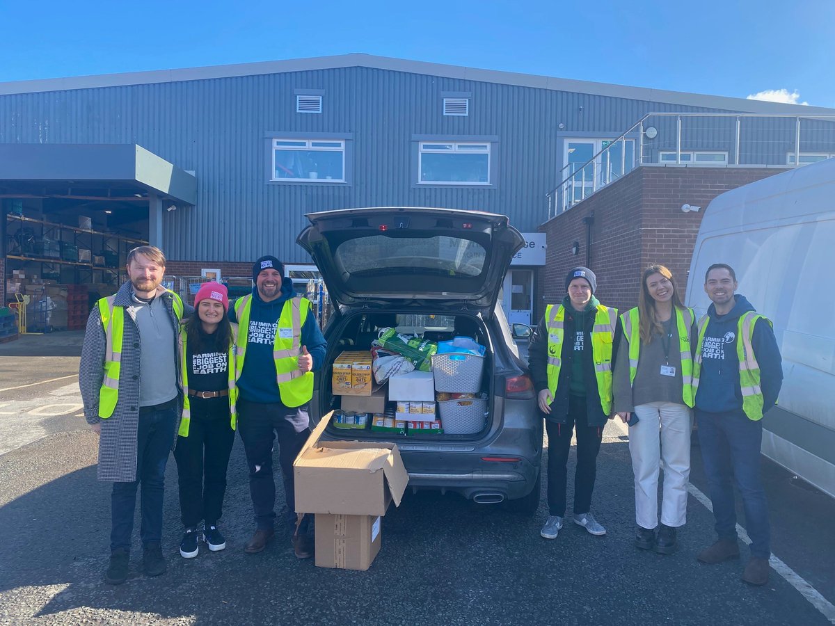 BASFcropUK's tweet photo. Thank you @FareshareUK for supporting the #BiggestJobonEarth podcast. Inspired by their work the BASF team have collected food donations this week. Today we headed to the Manchester warehouse where @Aligourley &amp; Emily showed us round &amp; shared their mission to tackle food poverty. https://t.co/FoOC6AVfGU