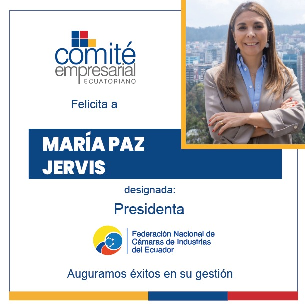 CeEcuatoriano's tweet photo. Felicitamos a @PazJervis por su designación como presidenta de la Federación Nacional de Cámaras de Industrias del Ecuador #FEDIN.
Auguramos éxitos en su gestión.
@MiguelMagg79
@uquillasgab
@amartinezec https://t.co/VEtQLdEIUl