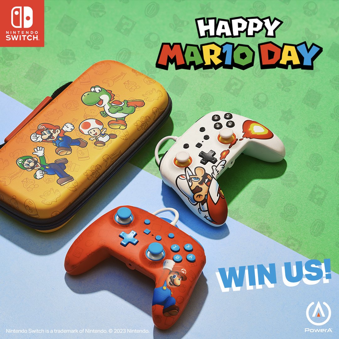 PowerA's tweet photo. WooHoo! We’re celebrating MAR10 Day with a ✨ Giveaway ✨

Enter now for a chance to win a prize pack featuring Mario themed controllers and a protection case! 

👉  https://t.co/dIGxOZTcd2

#MAR10Day https://t.co/h0kpFI5EMW