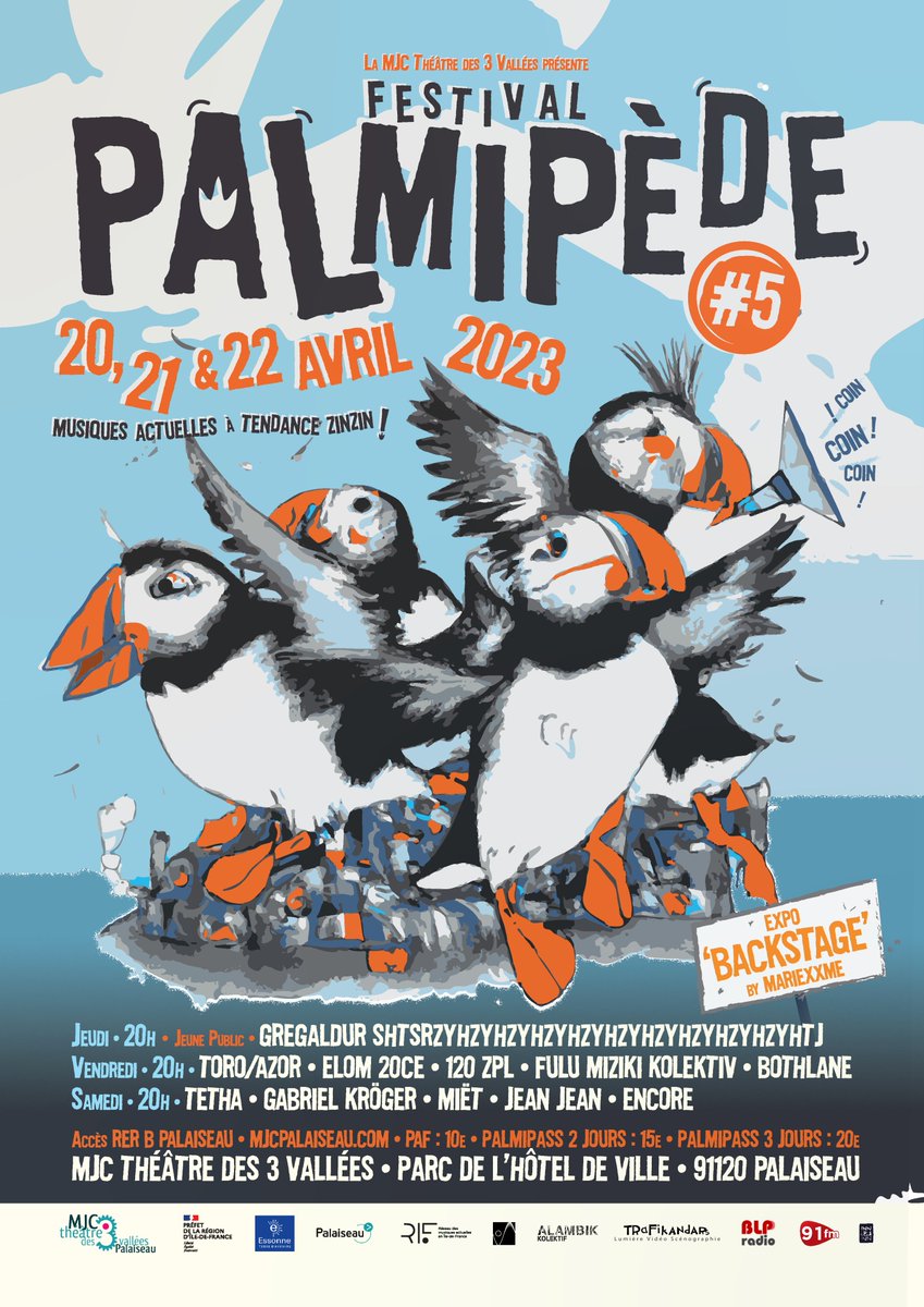 MJCPalaiseau's tweet photo. 🦆Le #FestivalPalmipède #5 revient le 20, 21, 22 avril 2023 avec des #Concerts , une #expo, une ambiance de coin-coin zinzins 🤯 et une nouveauté à la clé👑.
 https://t.co/FwR2zqUyAf

@Palaiseau91 @Reseau_RIF @CDEssonne 
#musiquesactuelles  #Palaiseau #Iledefrance #festival https://t.co/0oM4l11fjm