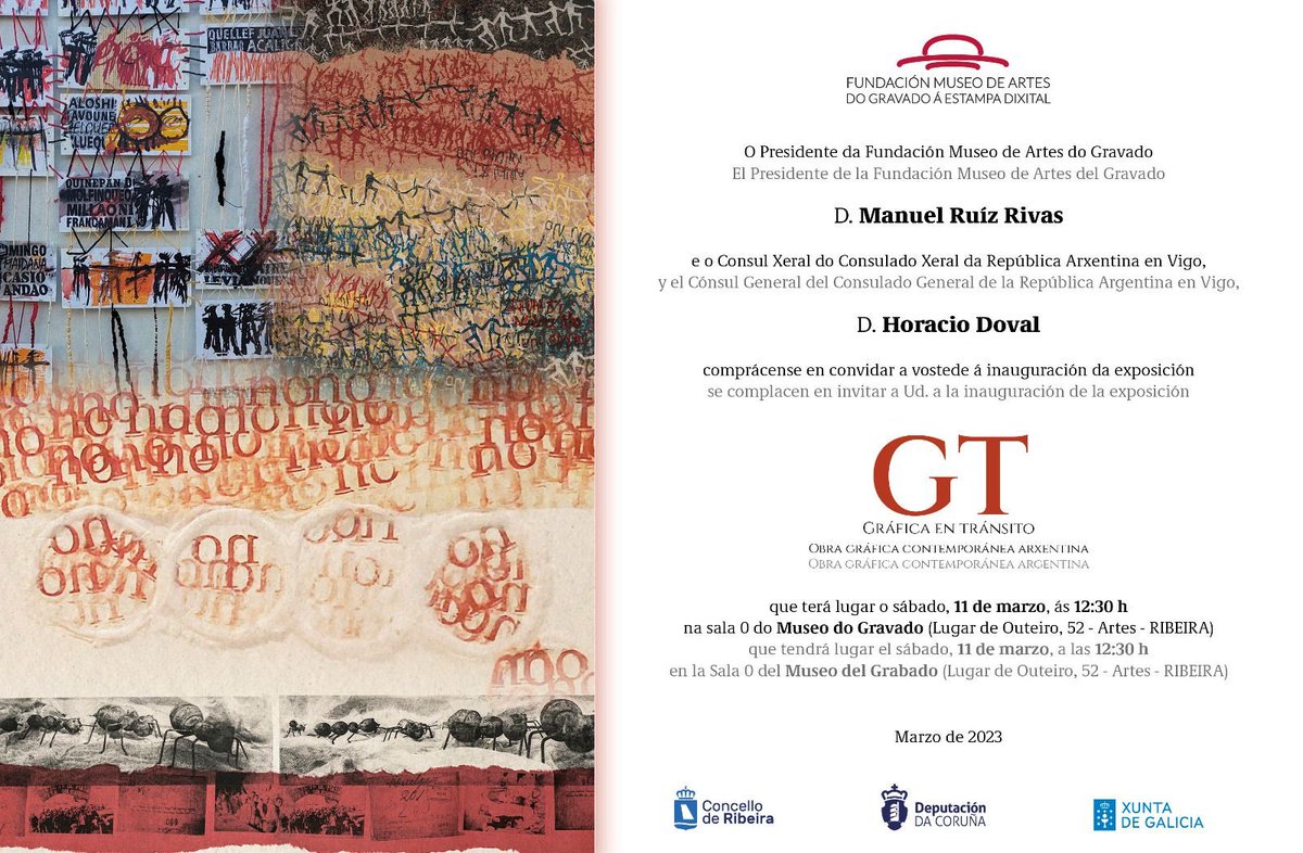 Convidámoste á inauguración da exposición _*Gráfica en tránsito. Obra gráfica contemporánea arxentina*_ que terá lugar mañá sábado, 11 de marzo, ás *12:30 h* no Museo do Gravado de Artes (Ribeira). <a href="/DACCultura/">Cultura Depu. Coruña</a>
