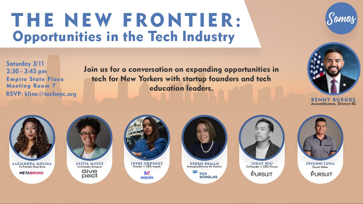 ✋ Hands up if you'll be in Albany this weekend for <a href="/SOMOSNEWYORK/">Somos, Inc.</a>!

We'd love to see you at our discussion tomorrow with Assembly Member <a href="/KennyBurgosNY/">Kenny Burgos</a> and a group of New York startup leaders. Details:
