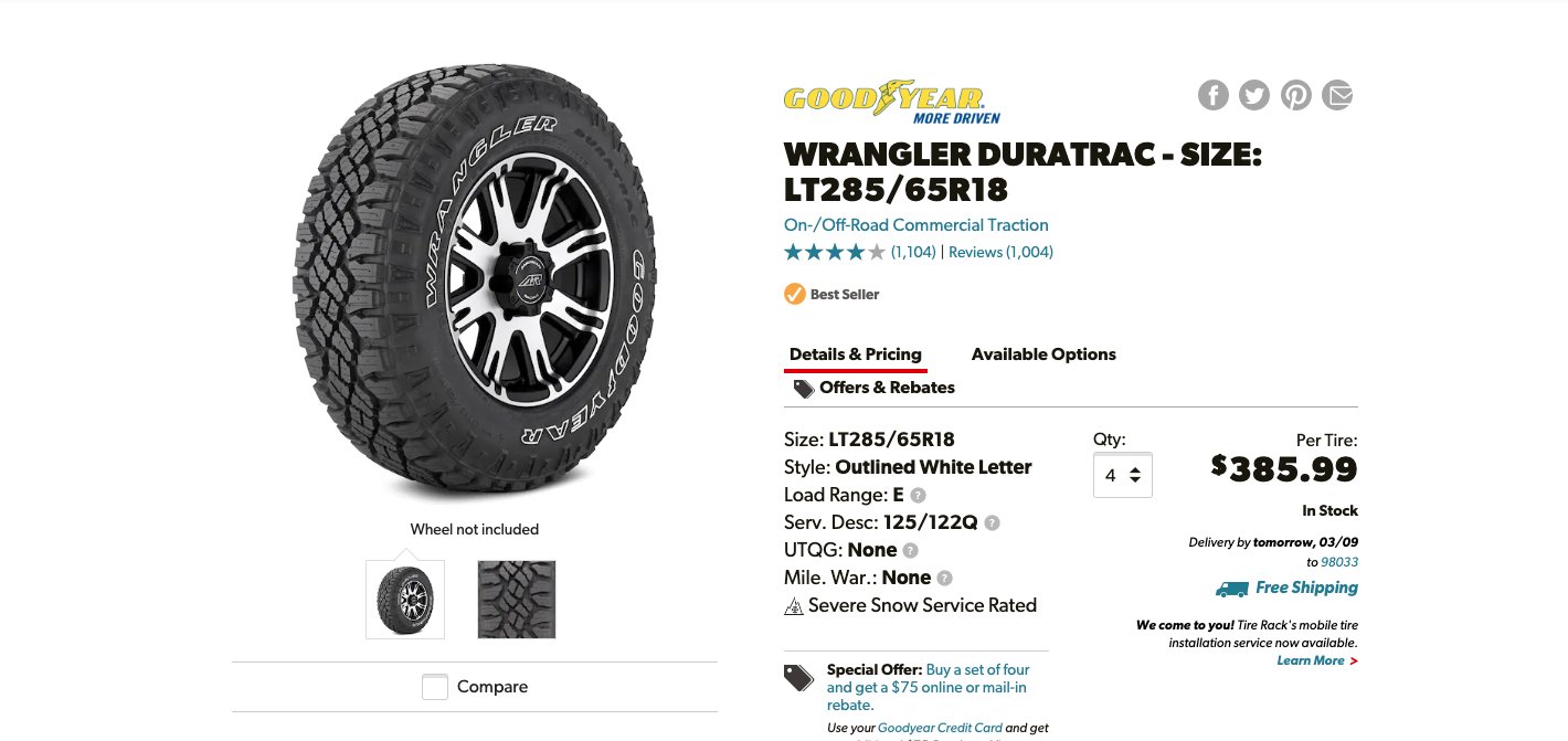Tire price 2025 comparison