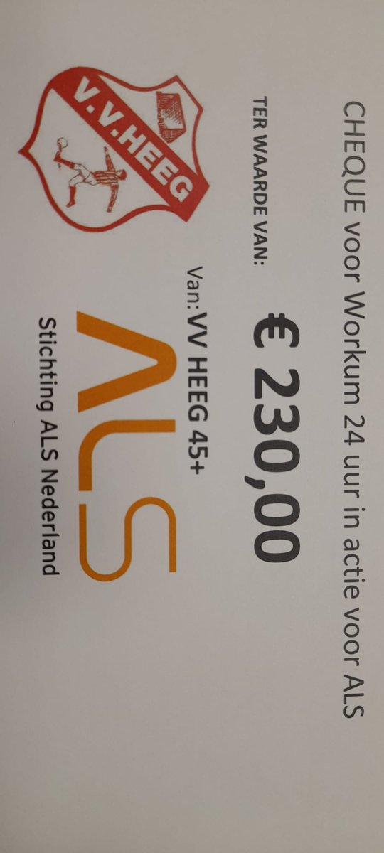 Geen 45+ voetbal op de velden van Workum vanavond, wel een prachtige donatie ontvangen van <a href="/vvHeeg/">vv Heeg</a>  45+ . Grote klasse heren!!