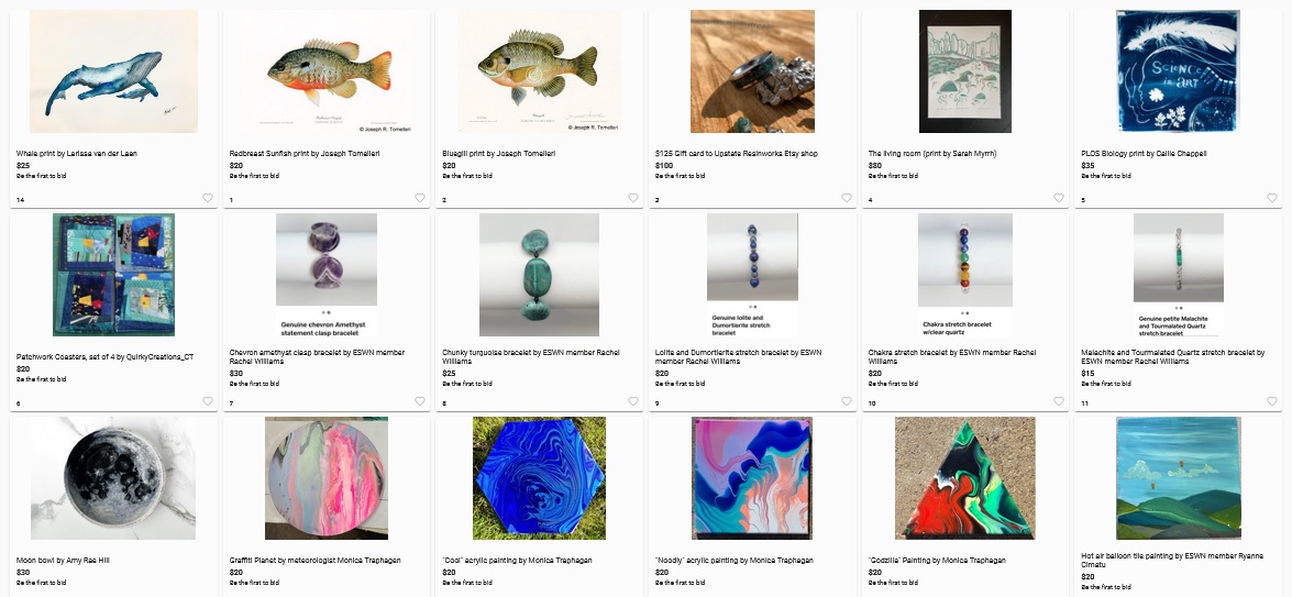 ESWNtweets's tweet photo. Get you bidding fingers ready, since TODAY is opening day of the ESWN 2023 Silent Auction!
https://t.co/3KXKha3at3 
We have a fabulous selection of art generously donated by ESWN Members, women in science artists, and allies.
All proceeds benefit ESWN programs and activities. https://t.co/bZPHuVQC0m