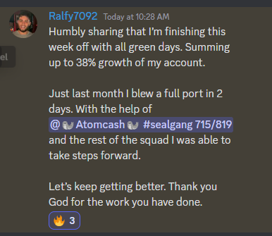 atomcash's tweet photo. Done with work in a little over an hour ✅

Fantastic week, only one miss for me. Played it smart and extremely proud of the crew.

DM me if you'd like the link to join! https://t.co/xEif72MeDL