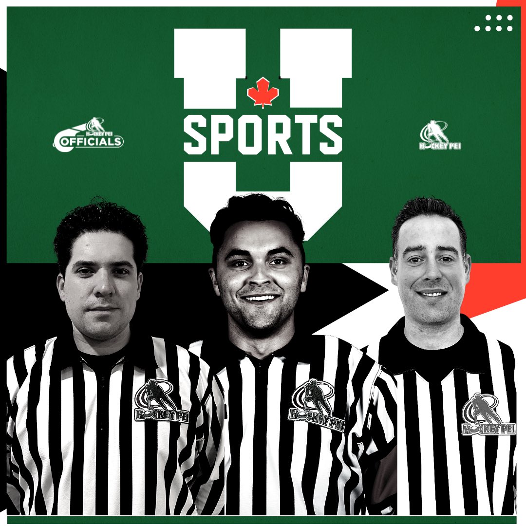NATIONAL STAGE AT HOME 🇨🇦 🦓 

Congratulations to <a href="/HockeyPEI/">Hockey PEI</a> officials, Jarrod MacAdam (L), Tanner Doiron (R) &amp; Ryan Reid (L) who have been selected to officiate the 2023 #UCUP Men’s Nationals in Charlottetown next week! 

#PEIProud | <a href="/HockeyCanada/">Hockey Canada</a>