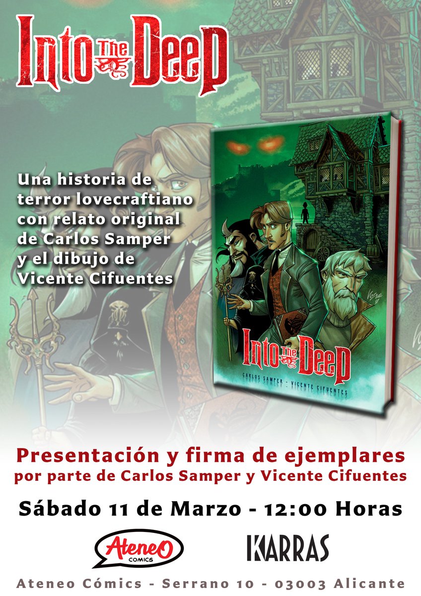 ateneocomics's tweet photo. Os recordamos que mañana por la mañana tenemos la presentación y firma de ejemplares del cómic "Into the Deep" con la presencia de sus autores Carlos Samper y Vicente Cifuentes https://t.co/Sb0dsYXLsc