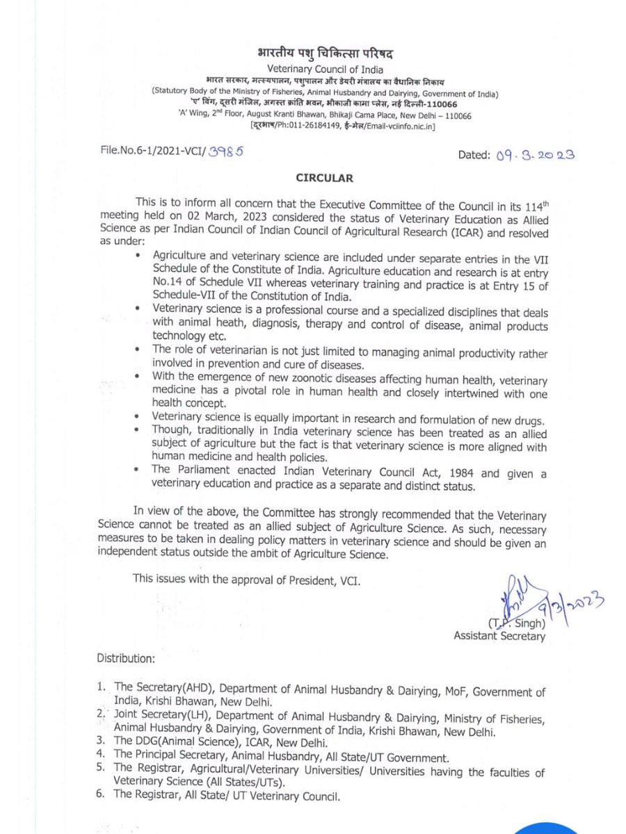 Veterinary science ,a Professional and specialized course which is never allied with Agriculture as mentioned in Constitution of India.
#VetsofOdisha 
<a href="/CMO_Odisha/">CMO Odisha</a> @farddept <a href="/rajaaswain/">Ranendra Pratap Swain</a> <a href="/vijayyeddula/">Dr. Yeddula Vijay</a> <a href="/MoSarkar5T/">MoSarkar 5T</a> <a href="/SecyChief/">ChiefSecyOdisha</a>