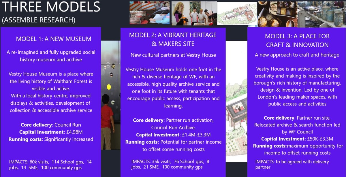 WFHistoryNet's tweet image. #WalthamForestCouncil plan to reimagine #VestryHouseMuseum #Walthamstow, using these 3 models (below). 

We fear that it&apos;ll be more of Models 2 &amp;amp; 3 than Model 1 !

Before the Cabinet vote in April, contact your local Councillors + give your feedback here: docs.google.com/forms/d/e/1FAI…