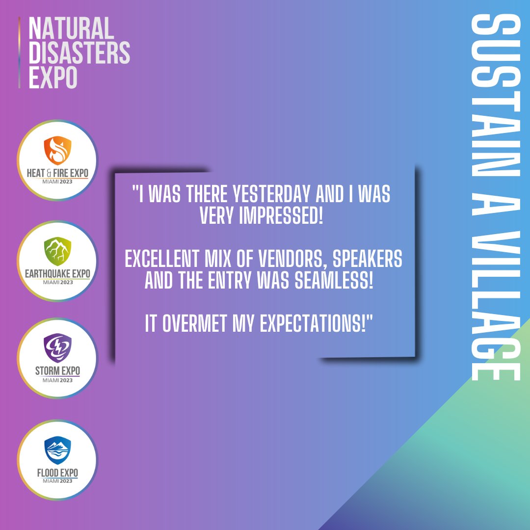We're thrilled to share some of the amazing reviews we received from three of our esteemed attendees: FEMA, Sustain a Village, and U.S. Coast Guard! We're grateful for their support and collaboration in making the Natural Disasters Expo a success. #naturaldisasters