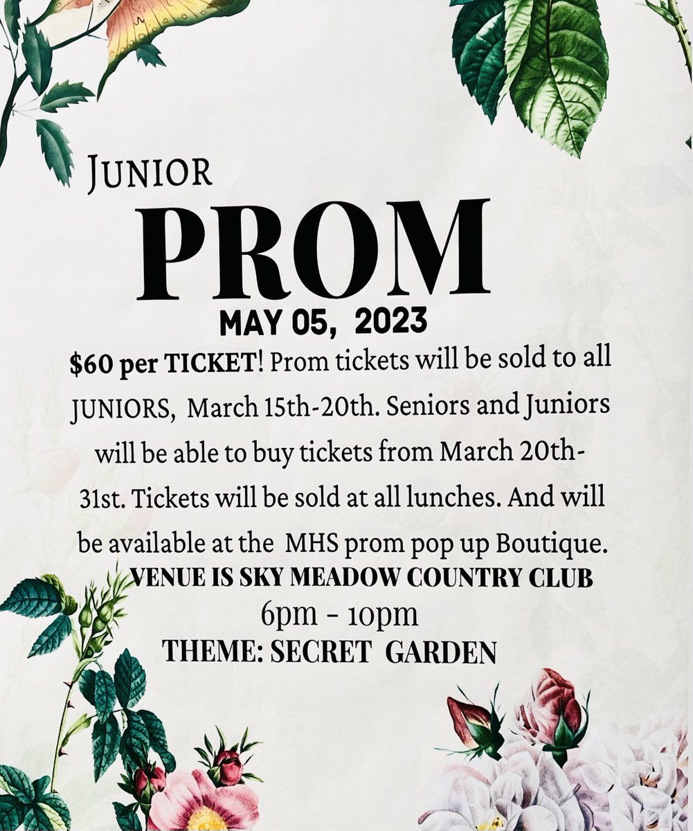 Sau40Schools's tweet photo. Prom tickets will be sold to Juniors starting March 15th, and to the Seniors starting March 20th.  #prom #milfordhighschoolnh https://t.co/DvcZGl9GkW