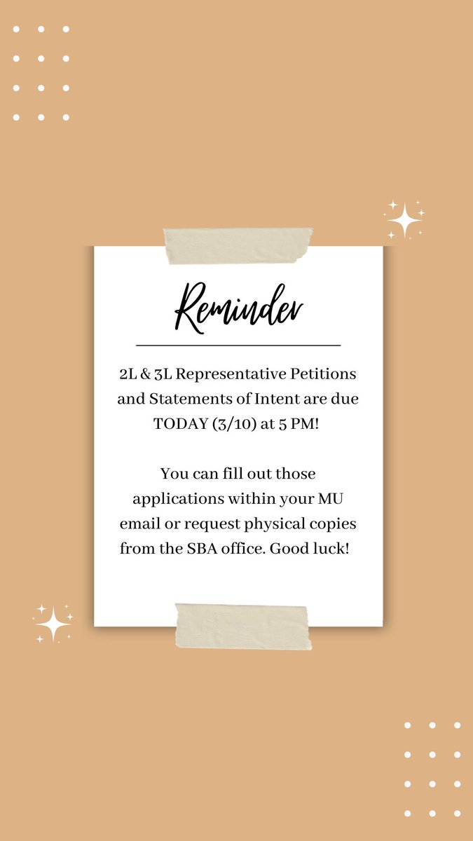 Interested in running as a 2L or 3L representative? Make sure you turn in all the relevant materials by 5 PM today!